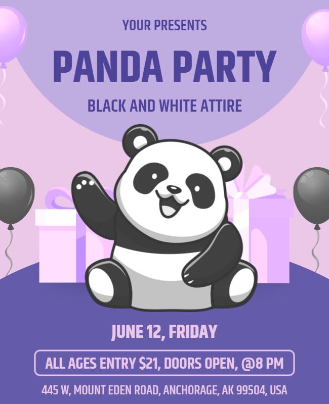 Panda Themed Birthday Party Flyer Template