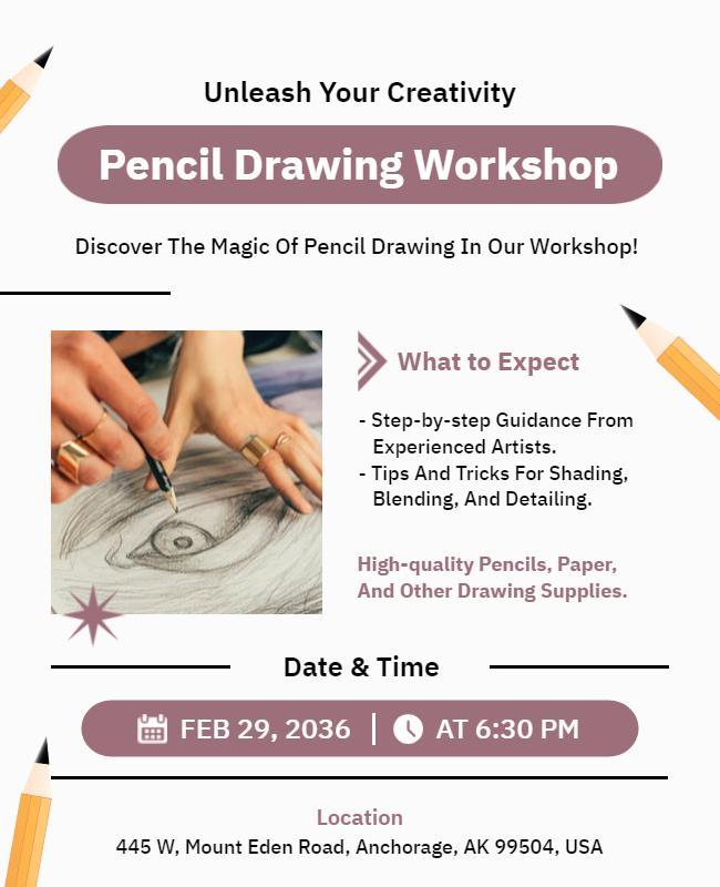 Pencil Drawing Workshop Event Flyer Template