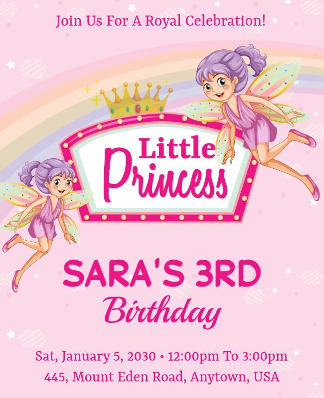 Pig Pink Little Princess Birthday Flyer Template