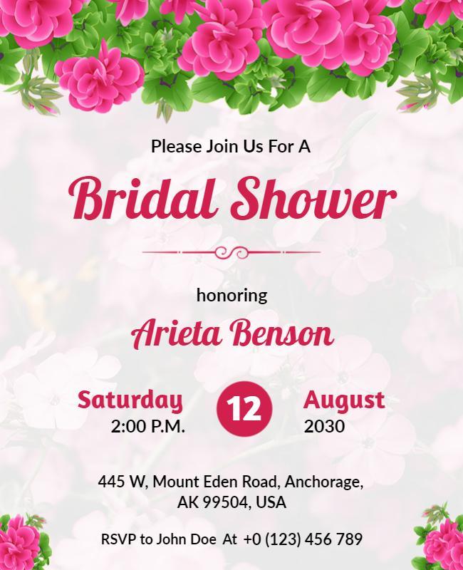 Pink Floral Bridal Shower Invitation Flyer Template