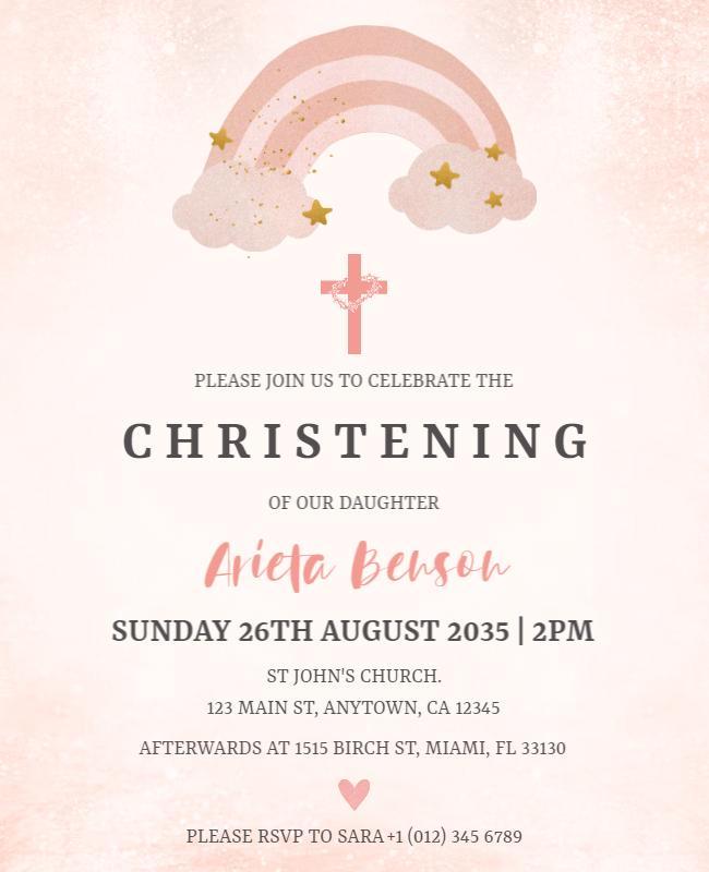 Pink Rainbow Christening Invitation Flyer Template