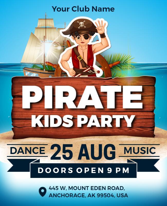 Pirate Theme Kids Party Celebration Flyer Template