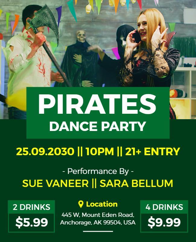 Pirates Themed Dance Party Flyer Template