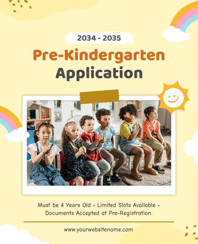 Pre Kindergarten Enrollment Application Flyer Template