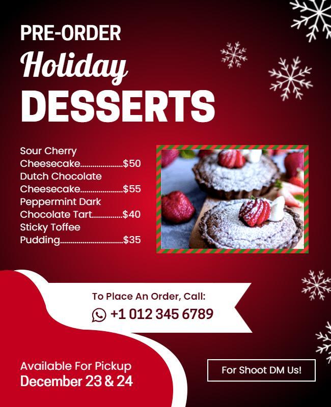 Pre Order Holiday Desserts Menu Flyer Template