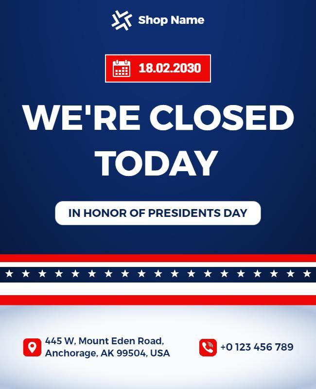 Presidents Day Closure Announcement Flyer Template