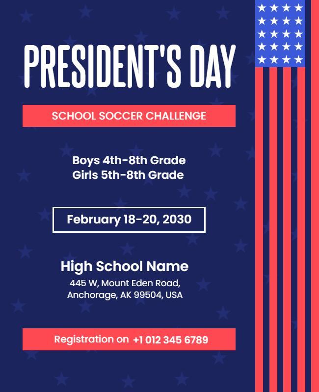 Presidents Day School Soccer Challenge Flyer Template