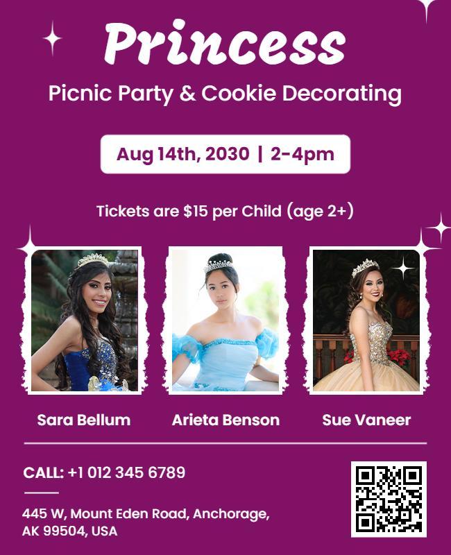 Princess Themed Picnic and Cookie Decorating Flyer Template