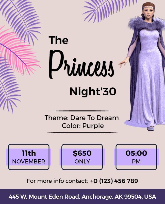 Princess Themed Purple Night Event Flyer Template