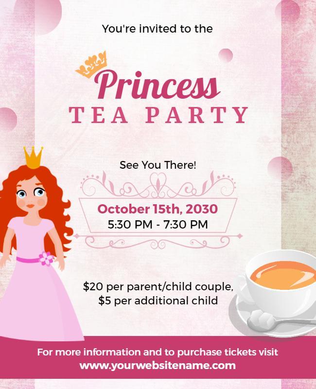 Princess Themed Tea Party Invitation Flyer Template