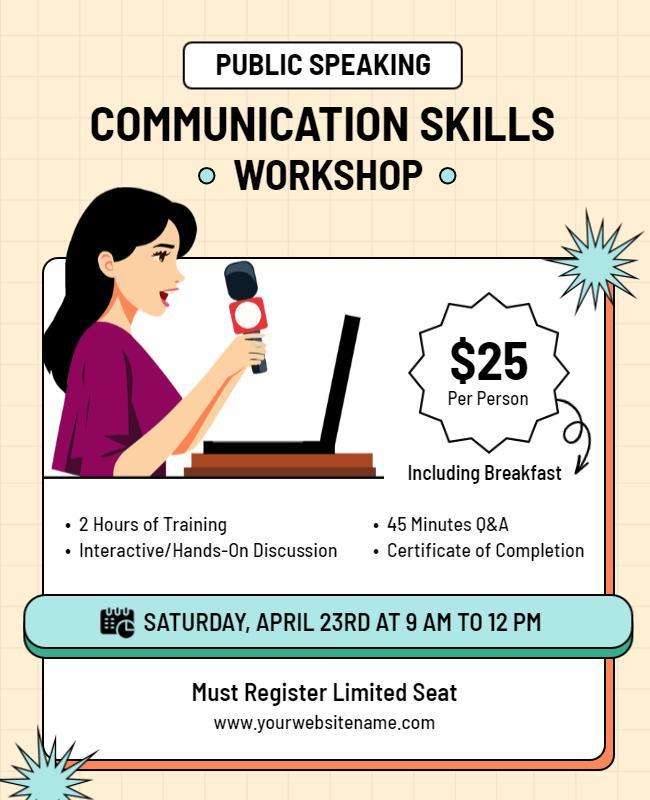 Public Speaking Workshop Communication Skills Flyer Template