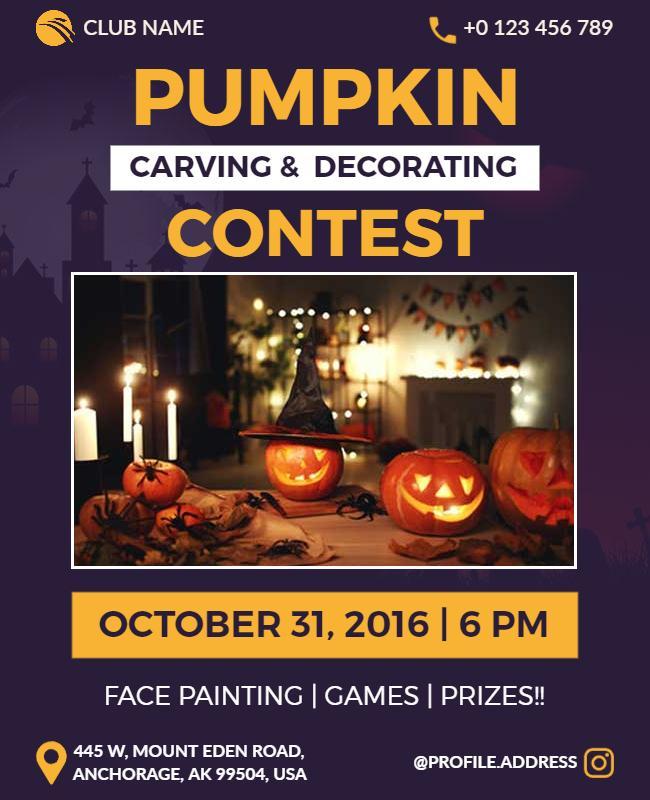 Pumpkin Carving and Decorating Halloween Contest Flyer Template