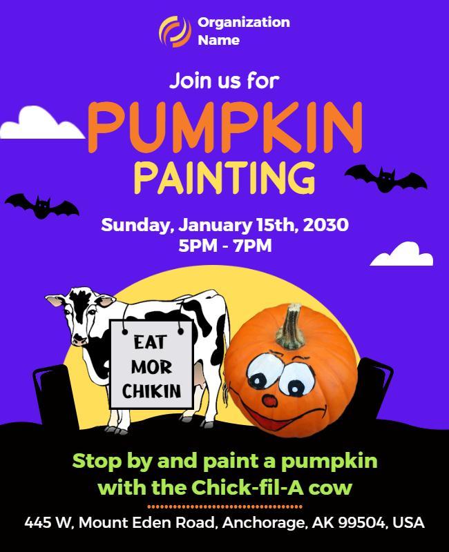 Pumpkin Painting Event with Cow Theme Flyer Template