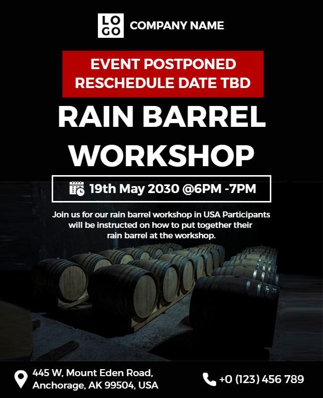 Rain Barrel Workshop Postponement Announcement Flyer Template