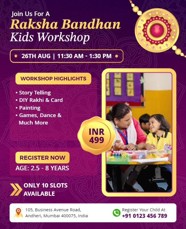 Raksha Bandhan Kids Workshop Flyer Template