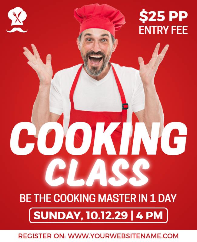 Red and White Cutout Cooking Class Poster Template