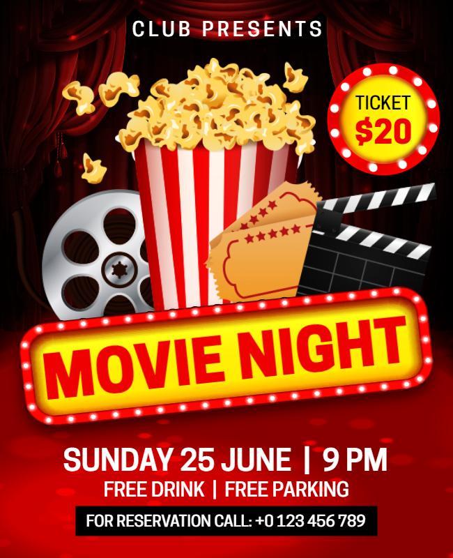 Red and Yellow Film Night Flyer Template