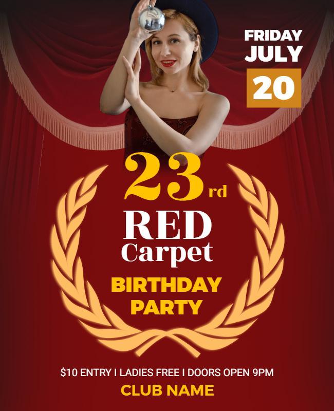 Red Carpet Birthday Celebration Flyer Template