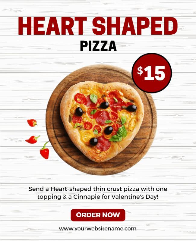 Red Gray Wooden Heart Pizza Flyer Template