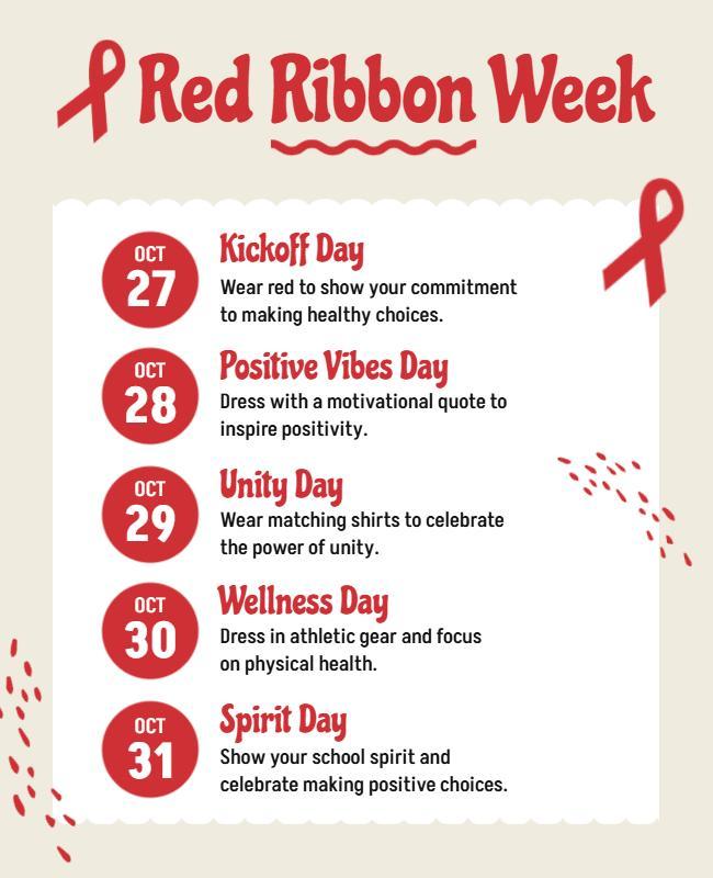 Red Ribbon Week Event Schedule Flyer Template