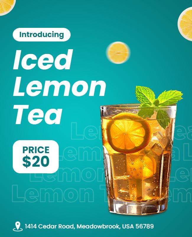 Refreshing Iced Lemon Tea Beverage Flyer Template