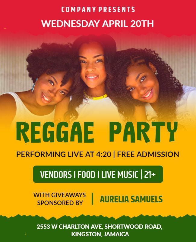 Reggae Party with Live Music and Food Flyer Template