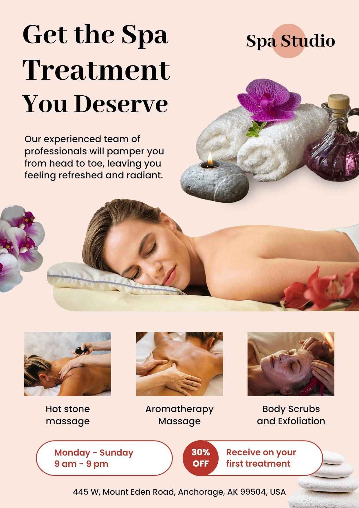 Relaxing Spa Treatment Promotion A4 Flyer Template