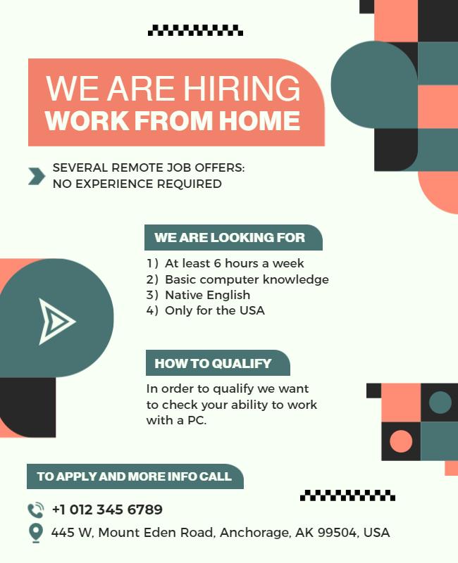 Remote Job Hiring Work from Home Flyer Template