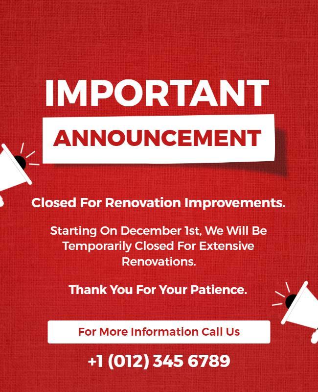 Renovation Closure Announcement Flyer Template