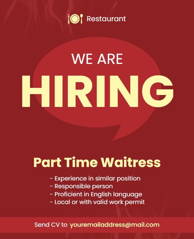 Restaurant Hiring Part Time Waitress Flyer Template