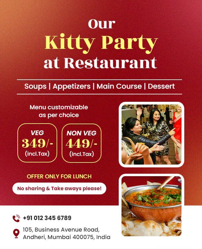 Restaurant Kitty Party Lunch Offer Flyer Template