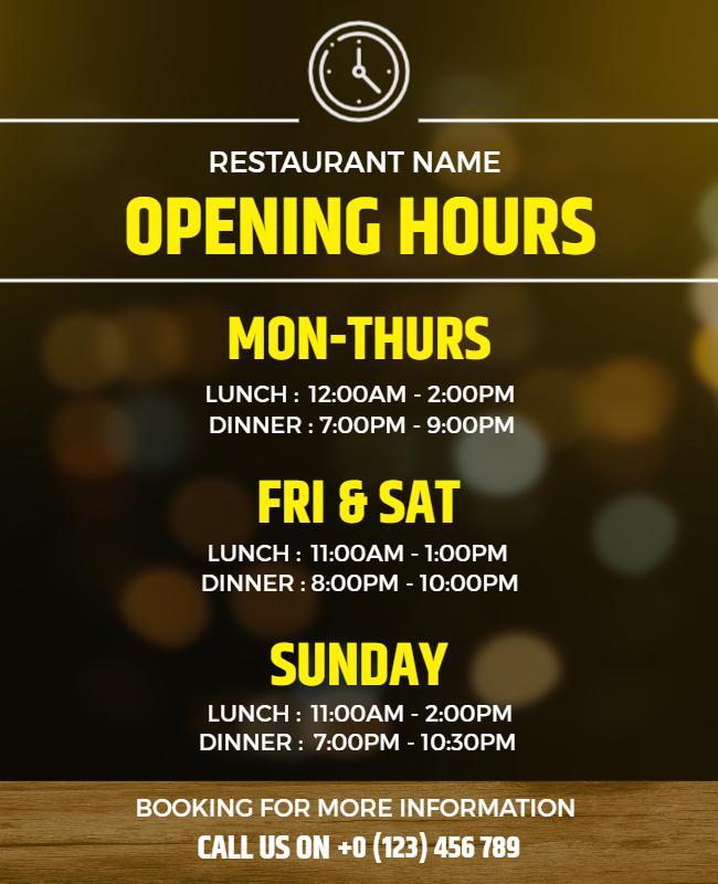 Restaurant Opening Hours Information Flyer Template