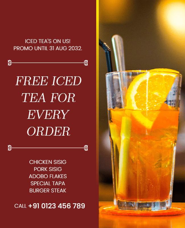 Restaurant Promotion with Free Iced Tea Flyer Template