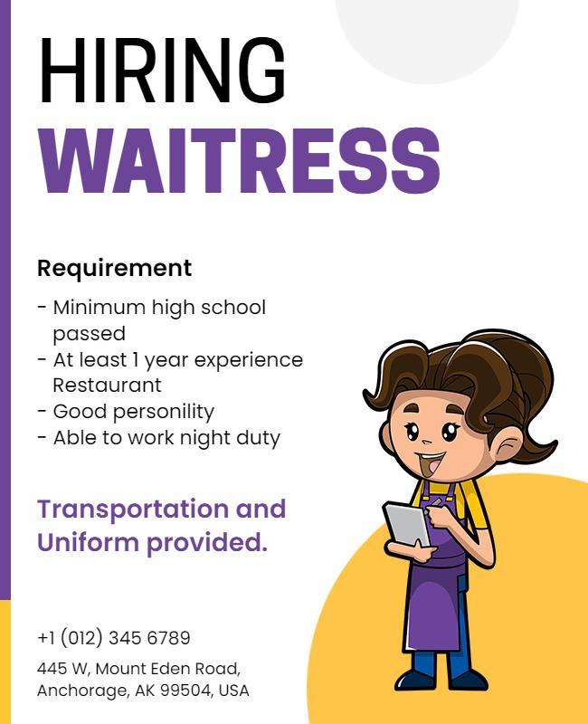 Restaurant Waitress Hiring Announcement Flyer Template