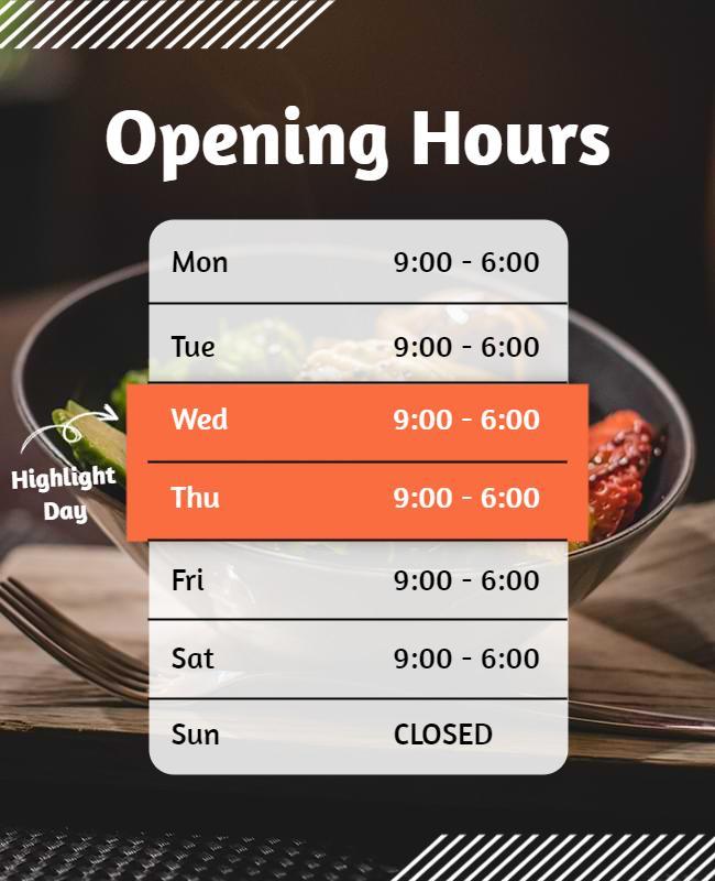 Restaurant Weekly Opening Hours Flyer Template