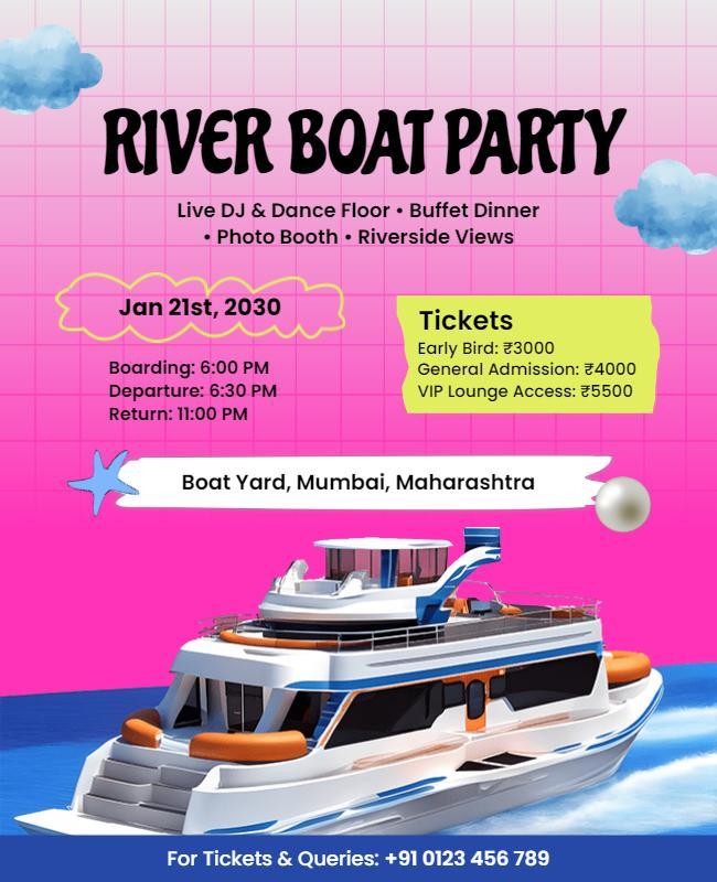 River Boat Party with Music and Dinner Flyer Template