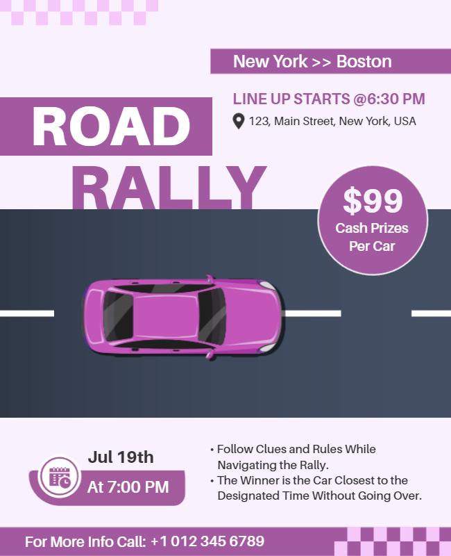 Road Rally Event Flyer with Cash Prizes Template