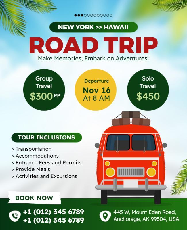 Road Trip Adventure Flyer with Travel Details Template