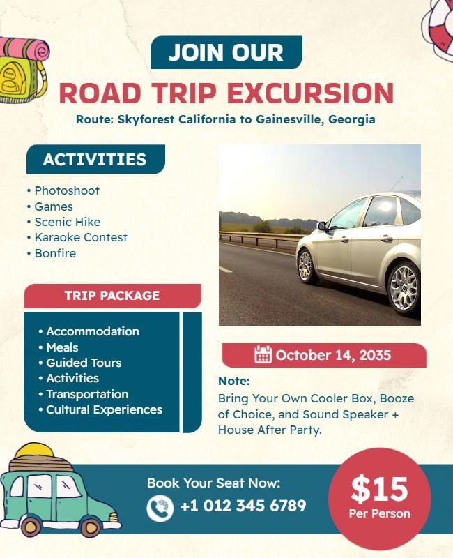 Road Trip Excursion Announcement Flyer Template