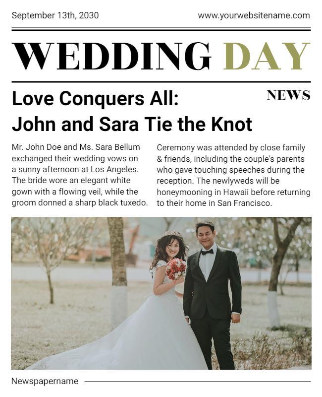 Romantic Wedding Announcement Newspaper Flyer Template