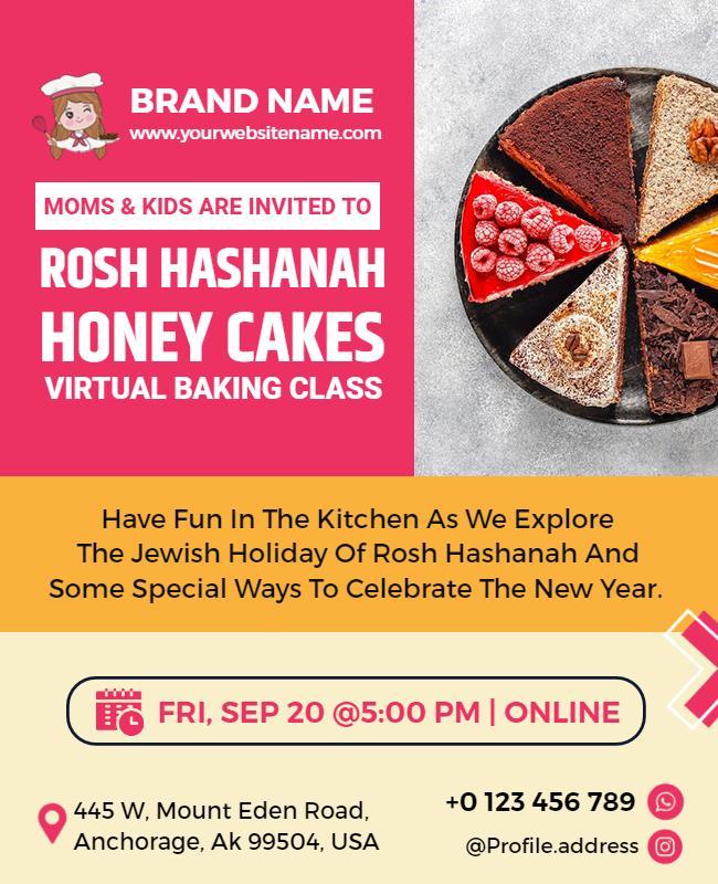 Rosh Hashanah Honey Cakes Baking Class Flyer Template