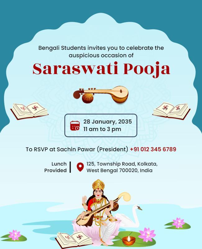 Saraswati Pooja Celebration Invitation Flyer Template