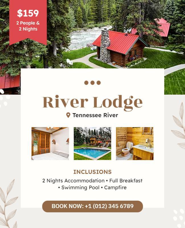 Scenic River Lodge Getaway Promotional Flyer Template