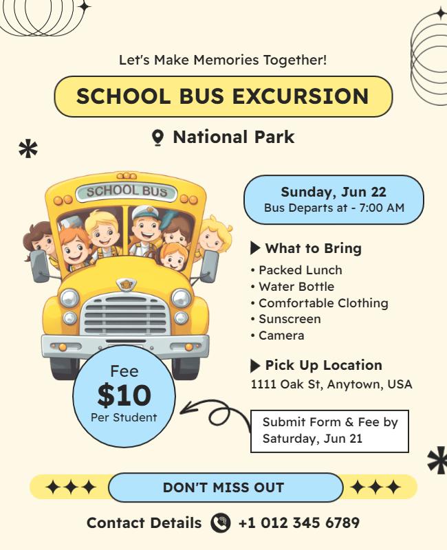 School Bus Excursion to National Park Flyer Template