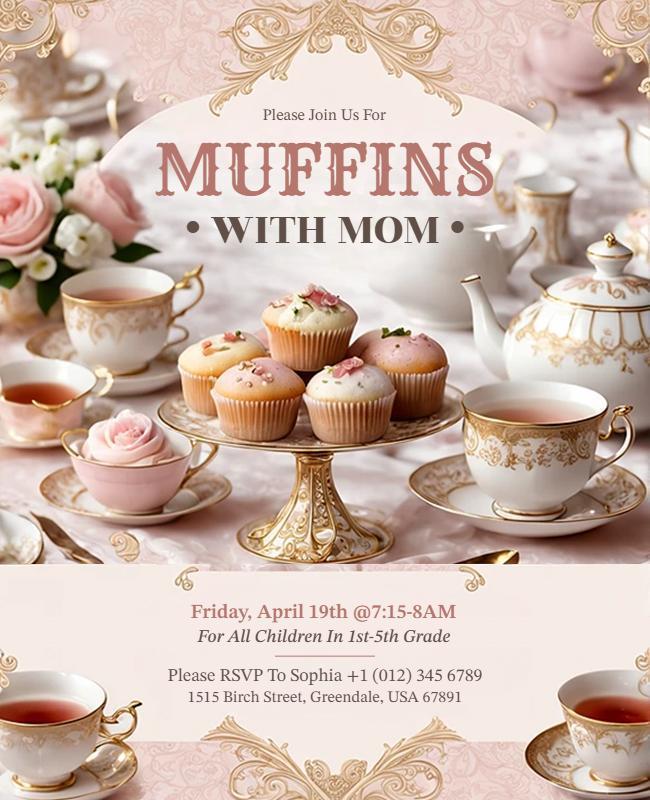 School Muffins with Mom Parent-Child Event Flyer Template