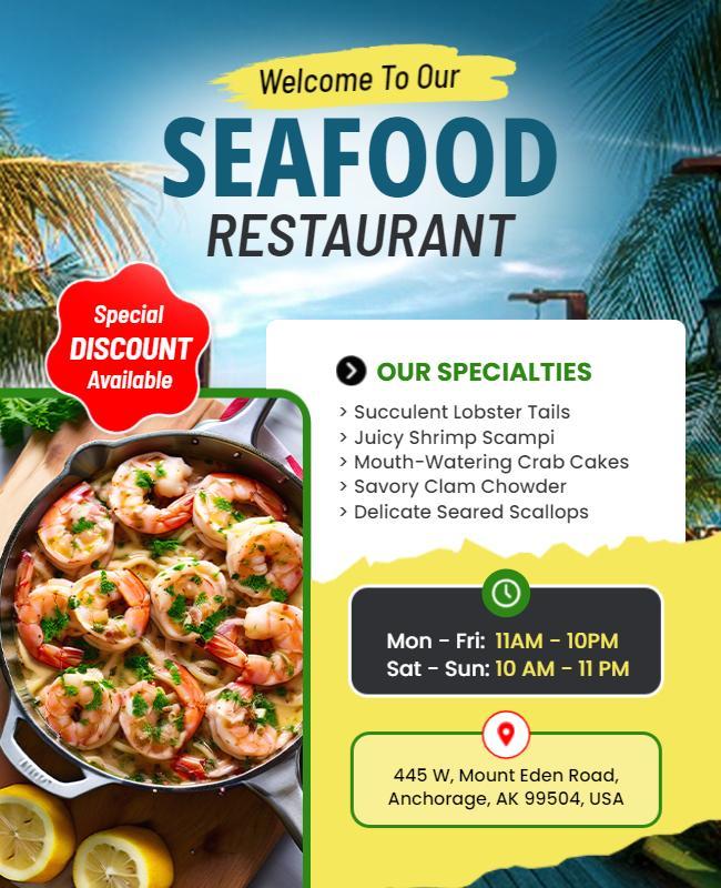 Seafood Restaurant Discount Promotion Flyer Template