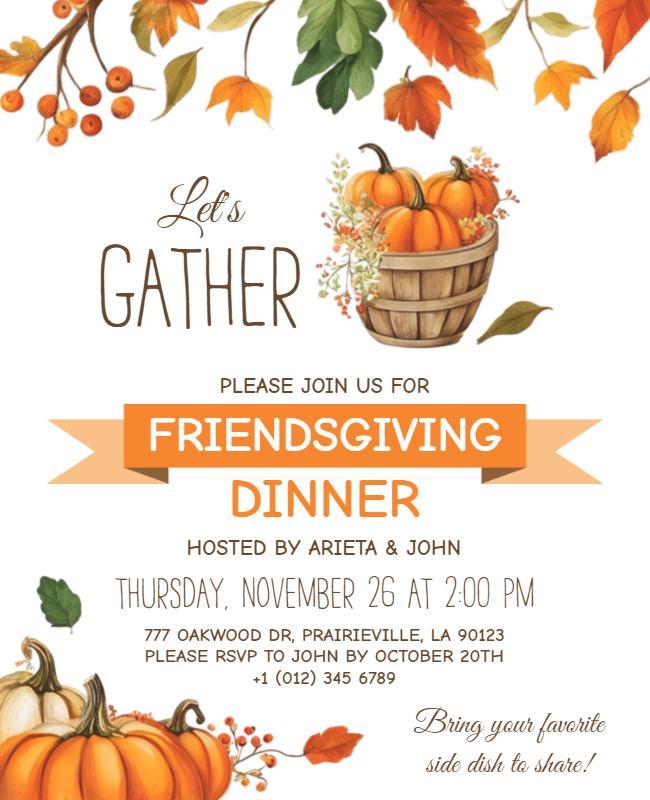 Seasonal Gathering Friendsgiving Dinner Invitation Flyer Template