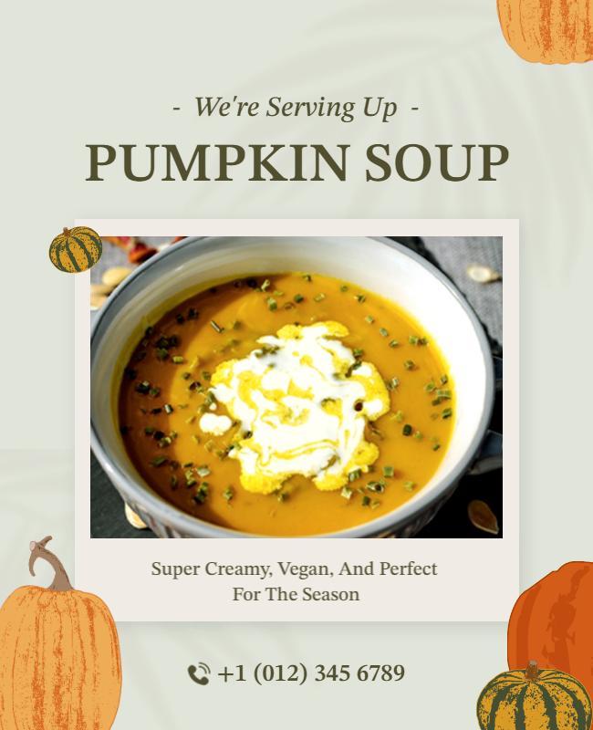 Seasonal Vegan Pumpkin Soup Promotion Flyer Template