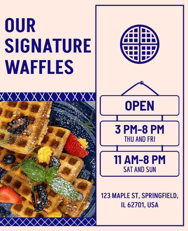 Signature Waffle Cafe Opening Hours Flyer Template