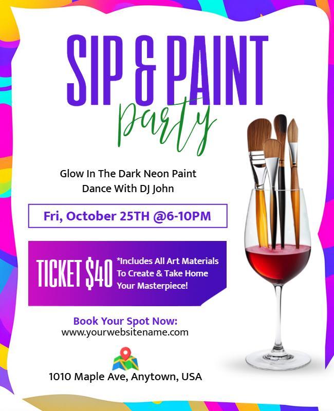 Sip and Paint Party Event Flyer Template